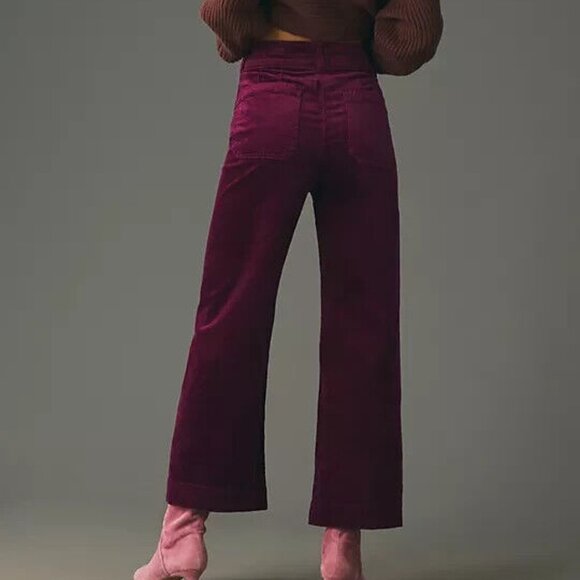 NWT Anthropologie 25 The Colette Cropped Wide-Leg Corduroy Pants Violet Maeve - Picture 2 of 5